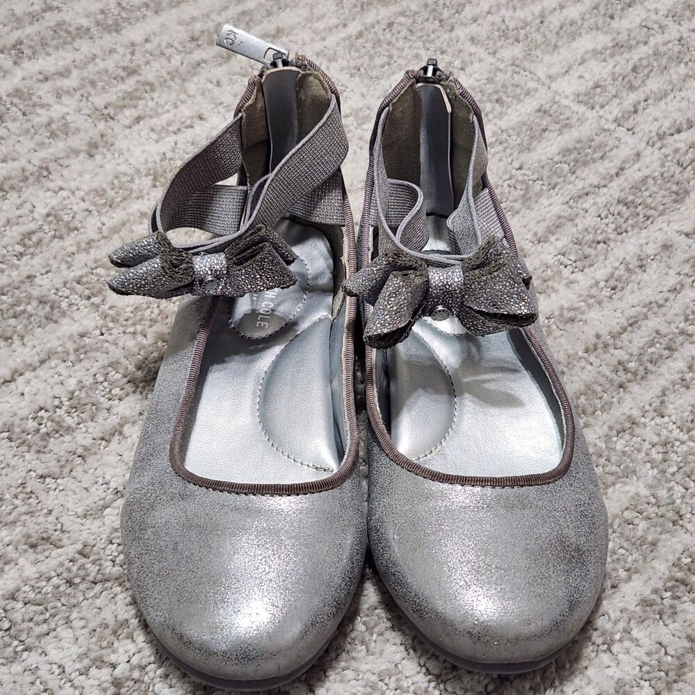 Kenneth Cole little girl's ballet flats with bow silver size 13 - Picture 4 of 10